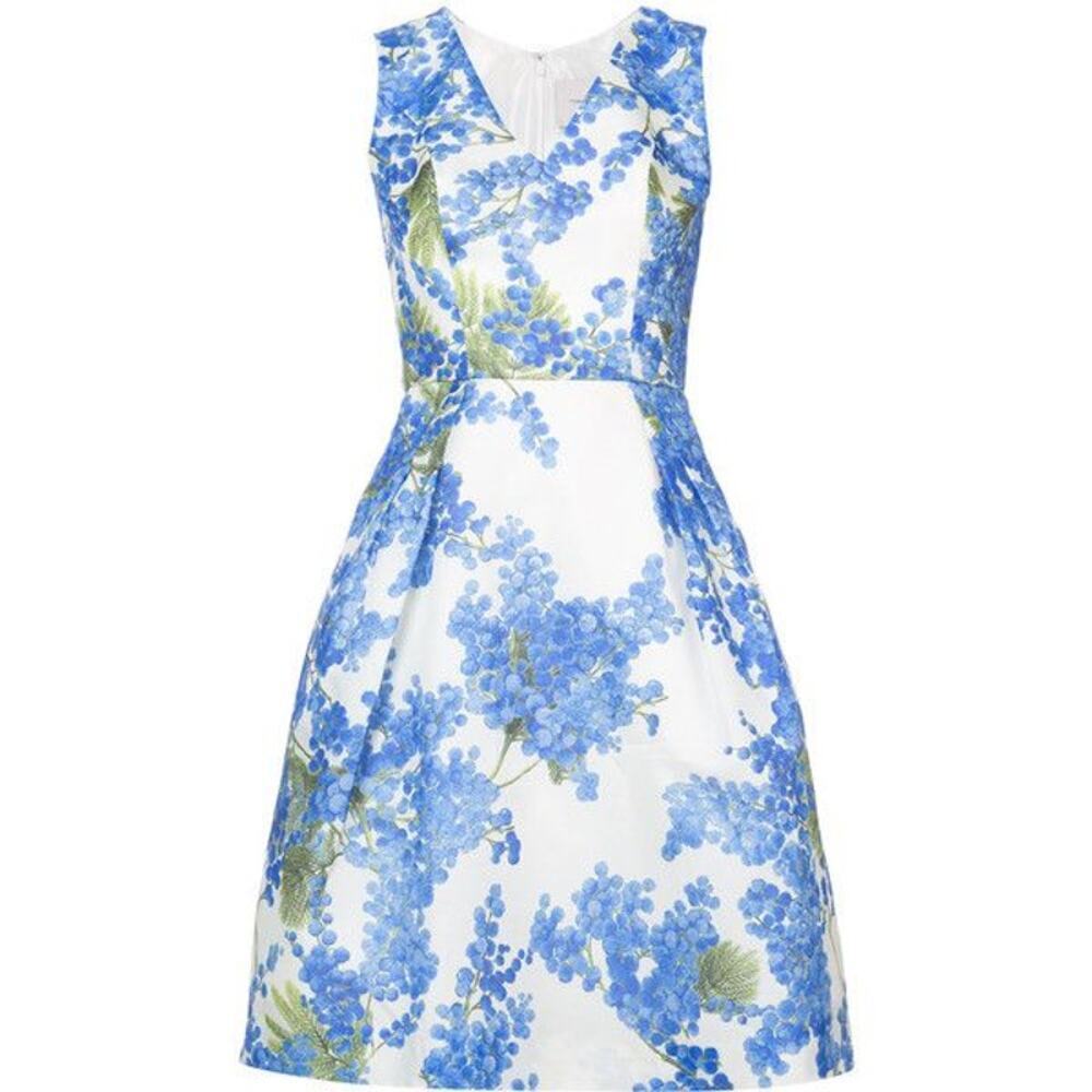 Carolina Herrera Floral Sleeveless V-Neck Fit & Flare Mini Dress White/Blue 24